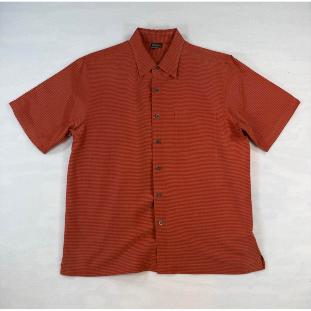 Royal Robbins Large Shirt Hiking Outdoor Burnt Orange Micro Stripe Button Down